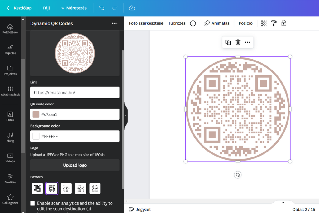 Arculatra szabható QR kód generátor a Canvában